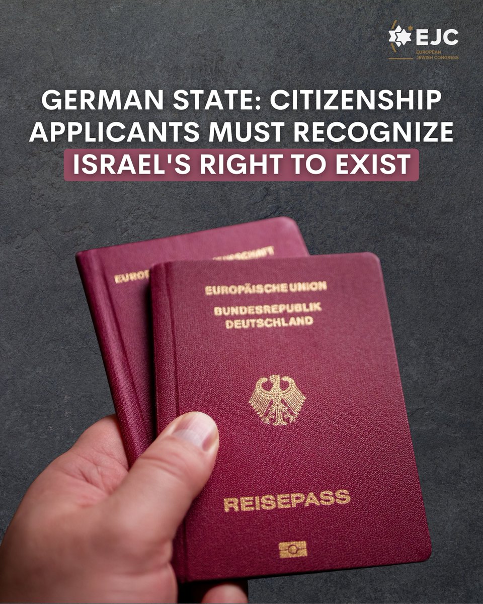 eurojewcong's tweet image. In the German state of Brandenburg, recognition of Israel’s right to exist has become a condition for naturalisation.
Alongside the requirement to affirm commitment to the free and democratic basic order, “since the beginning of June this year, recognition of the State of…