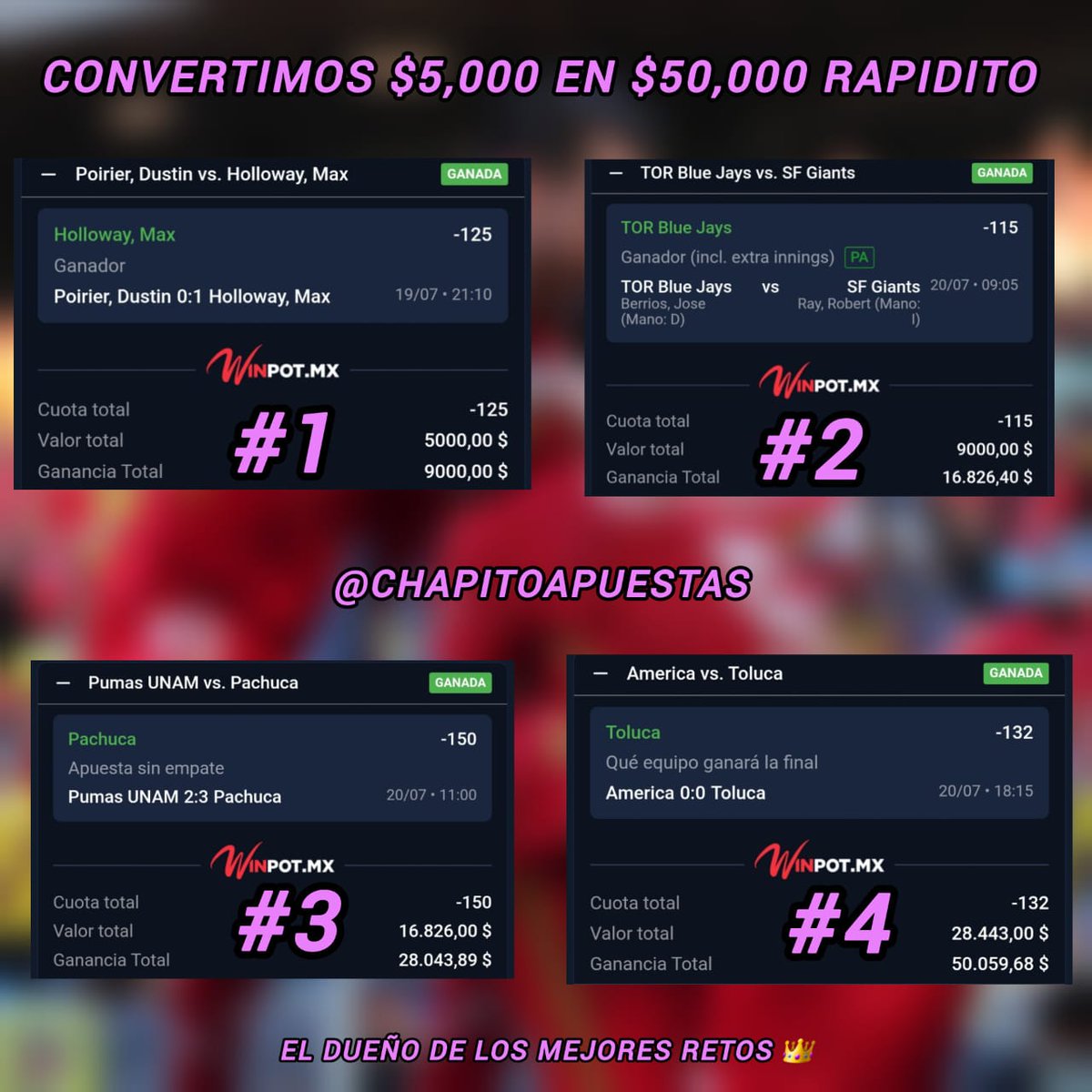 ChapitoApuestas's tweet photo. 🚨| NUEVO RETO MILLONARIO $5,000 A $1,000,000🔝

Chingones, se viene NUEVO RETO MILLONARIO 🫶 !!

¿Quiénes Jalan? ❤️

Aceptaría en el Barco ÚNICAMENTE a los Chingones que:
- Comenten🗨
- Den 🔄❤️
- Activen Notificaciones🔔 https://t.co/Cy8JWbcP9D