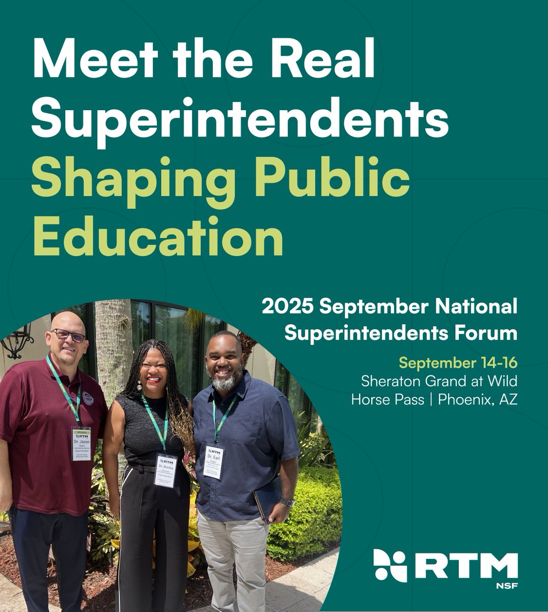 Staffing shortages. Budget cuts. AI pressure.
You’re not alone.

70+ superintendents are heading to the 2025 National Superintendents Forum to tackle K–12’s biggest challenges—and meet the right partners.

Request an invite: hubs.ly/Q03xRwCr0

#RTMk12 #K12Education #RTMNSF