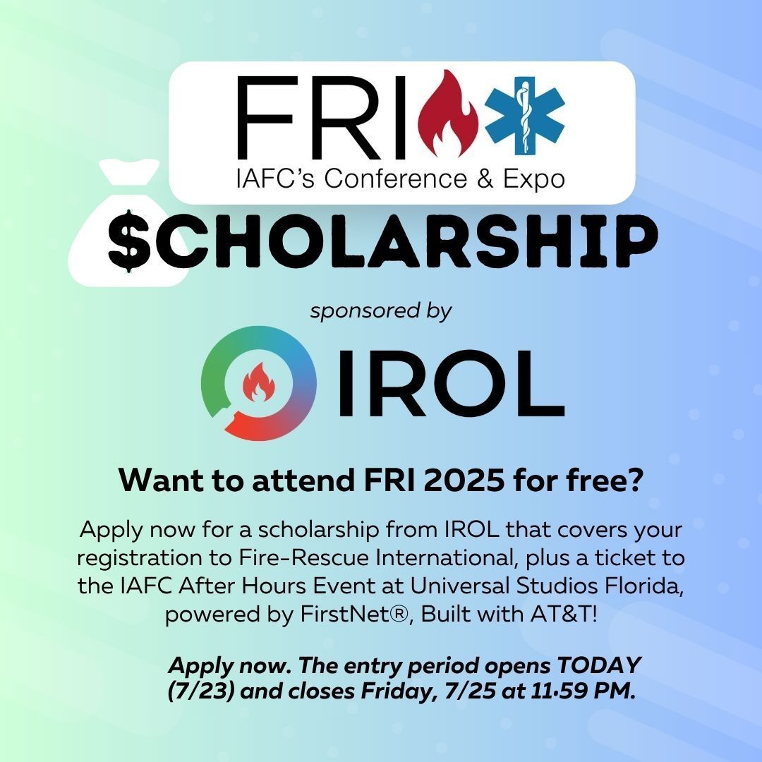 IAFC's tweet image. Attend FRI 2025 for free. Apply now! buff.ly/SVTvThV
💰 Entry period opens TODAY (7/23) and closes Friday, 7/25 at 11:59 PM
📬 Winners will be notified by Monday, July 28th
📌 Scholarship covers registration & one event ticket only. Travel, lodging & meals not included