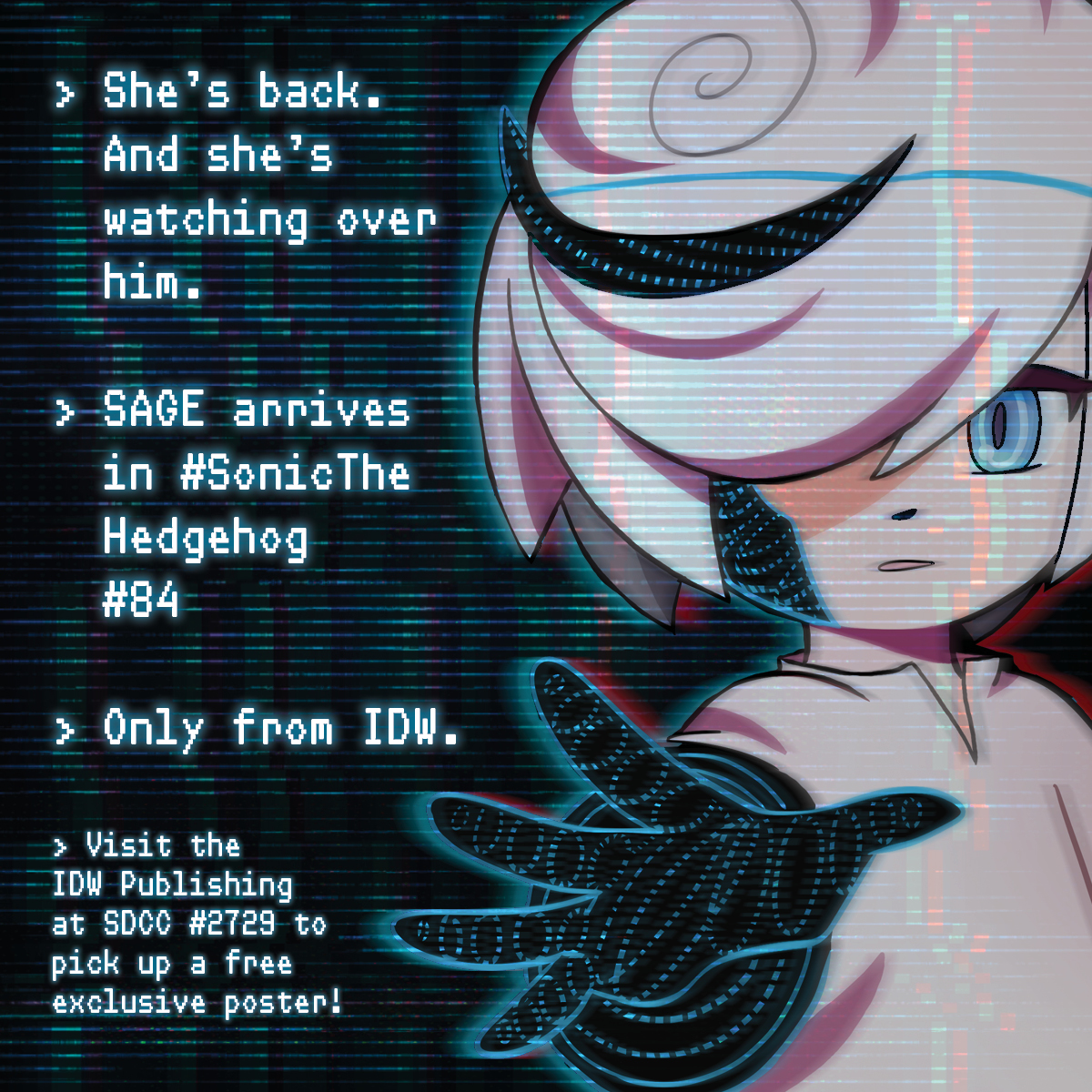 IDWPublishing's tweet image. She’s back. And she’s watching over him.
SAGE arrives in #SonicTheHedgehog #84 – only from #IDW.
Visit IDW Publishing at #SDCC #2729 to pick up a free exclusive poster!
#SonicComics #SonicComics #SonicTheHedgehogComics #SDCC2025 #ComicCon #IDWComics #IDWPublishing #Sage