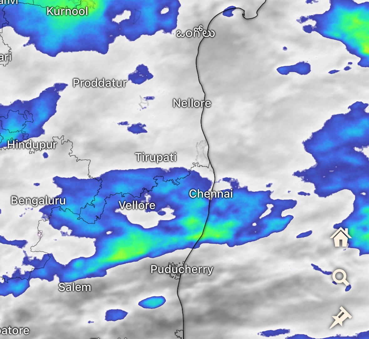 Radar switched off again, but heavy rains are in parts of Chennai with gusts! Monsoon has activated again. These are typical monsoon showers as these cells cannot intensify further as wind flow in mid-level will be pretty strong for storms to bloom. 
Enjoy these monsoon-type
