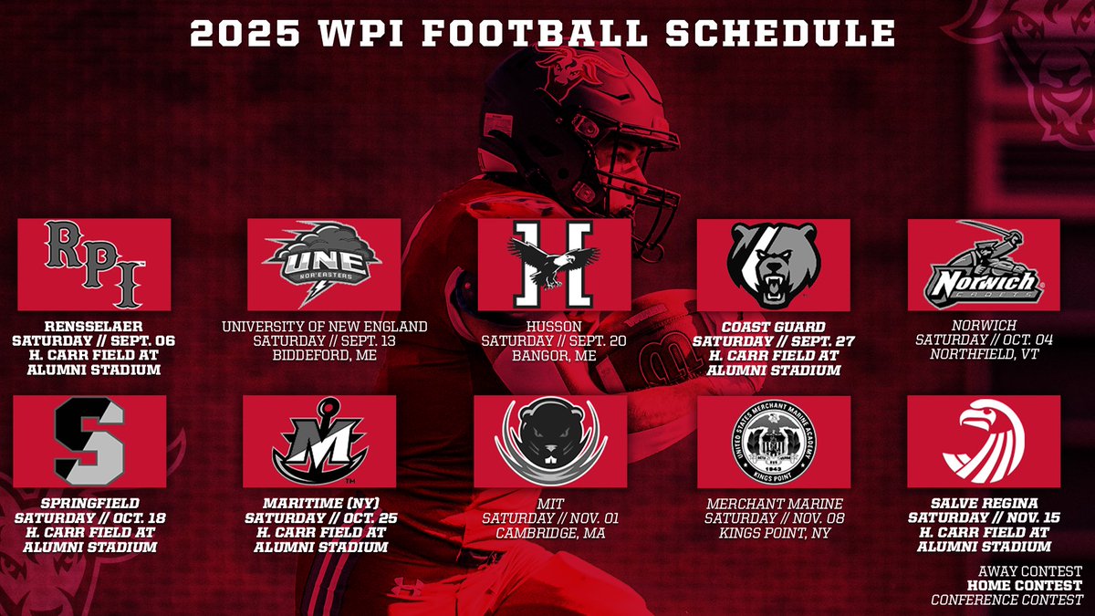 WPI Athletics (@wpiathletics) on Twitter photo COMING SOON... ⏭️
45 days out from <a href="/WPIFootball/">WPI Football</a> HOME and SEASON opener against RPI 🤩
Peep the rest of the schedule below ⬇️
🗓️-tinyurl.com/2auhzz3m
🏈x🐐
#GoatNation #d3fb COMING SOON... ⏭️
45 days out from <a href="/WPIFootball/">WPI Football</a> HOME and SEASON opener against RPI 🤩
Peep the rest of the schedule below ⬇️
🗓️-tinyurl.com/2auhzz3m
🏈x🐐
#GoatNation #d3fb