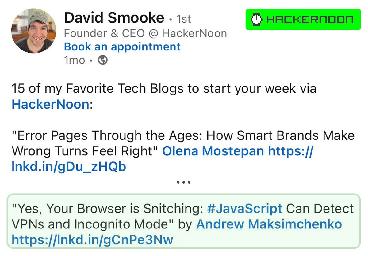 Andrew Maksimchenko (@avmax19) on Twitter photo Grateful to know that <a href="/DavidSmooke/">David Smooke</a> mentioned my <a href="/hackernoon/">HackerNoon | Learn Any Technology</a> tech blog as one of his favorites 💚 on #LinkedIn! Thanks, David – that’s a sign to keep pushing forward! 🚀
Check out y’all what’s been highlighted 👉 hackernoon.com/yes-your-brows… Grateful to know that <a href="/DavidSmooke/">David Smooke</a> mentioned my <a href="/hackernoon/">HackerNoon | Learn Any Technology</a> tech blog as one of his favorites 💚 on #LinkedIn! Thanks, David – that’s a sign to keep pushing forward! 🚀
Check out y’all what’s been highlighted 👉 hackernoon.com/yes-your-brows…