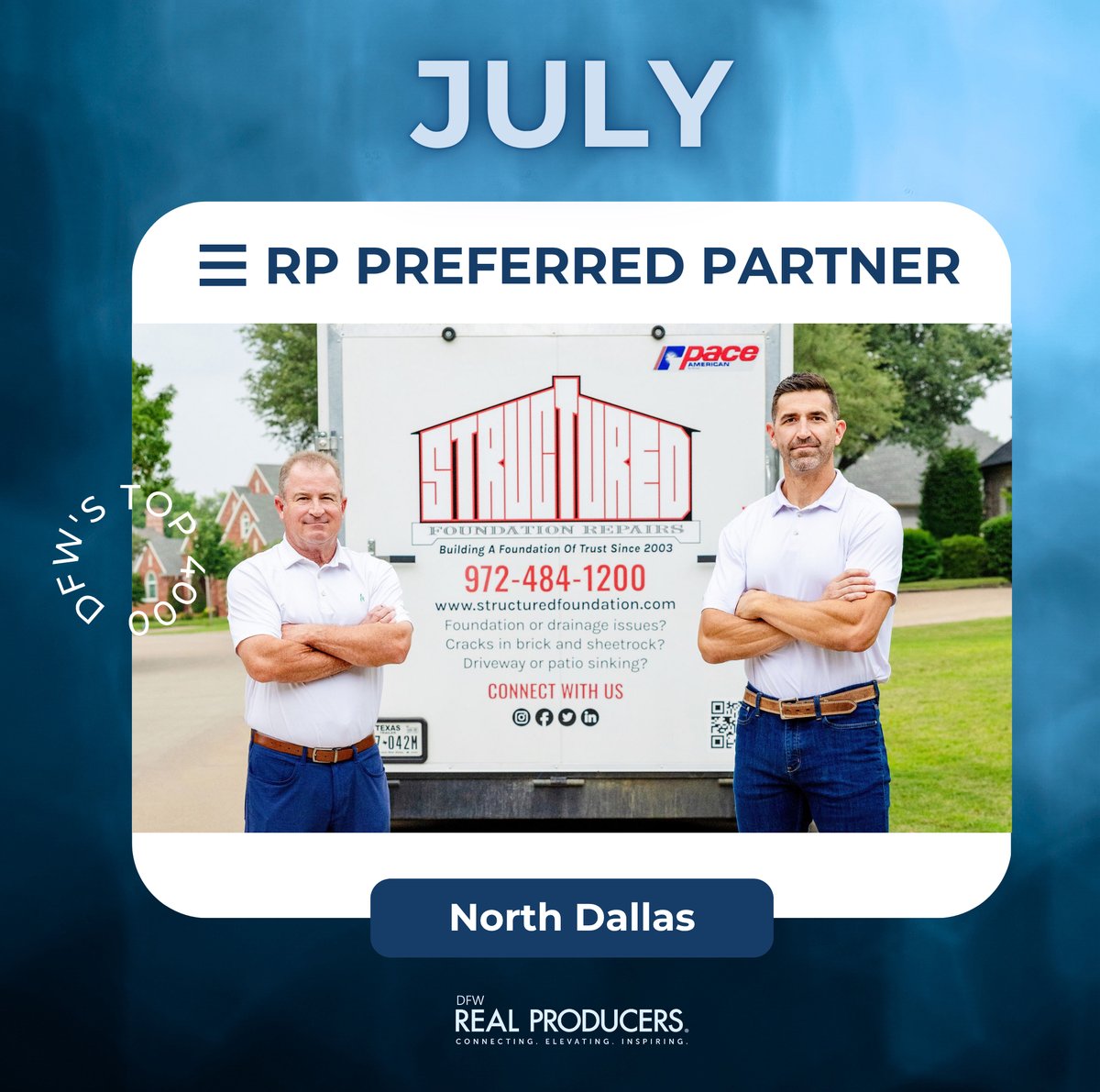 Big thanks to @DFWRealProducers for featuring Structured Foundation Repairs as one of July’s Preferred Partners! 
Proud to stand alongside some amazing local businesses serving the DFW real estate community.
#DFWRealProducers #PreferredPartner #StructuredFoundation #DFWRealEstate