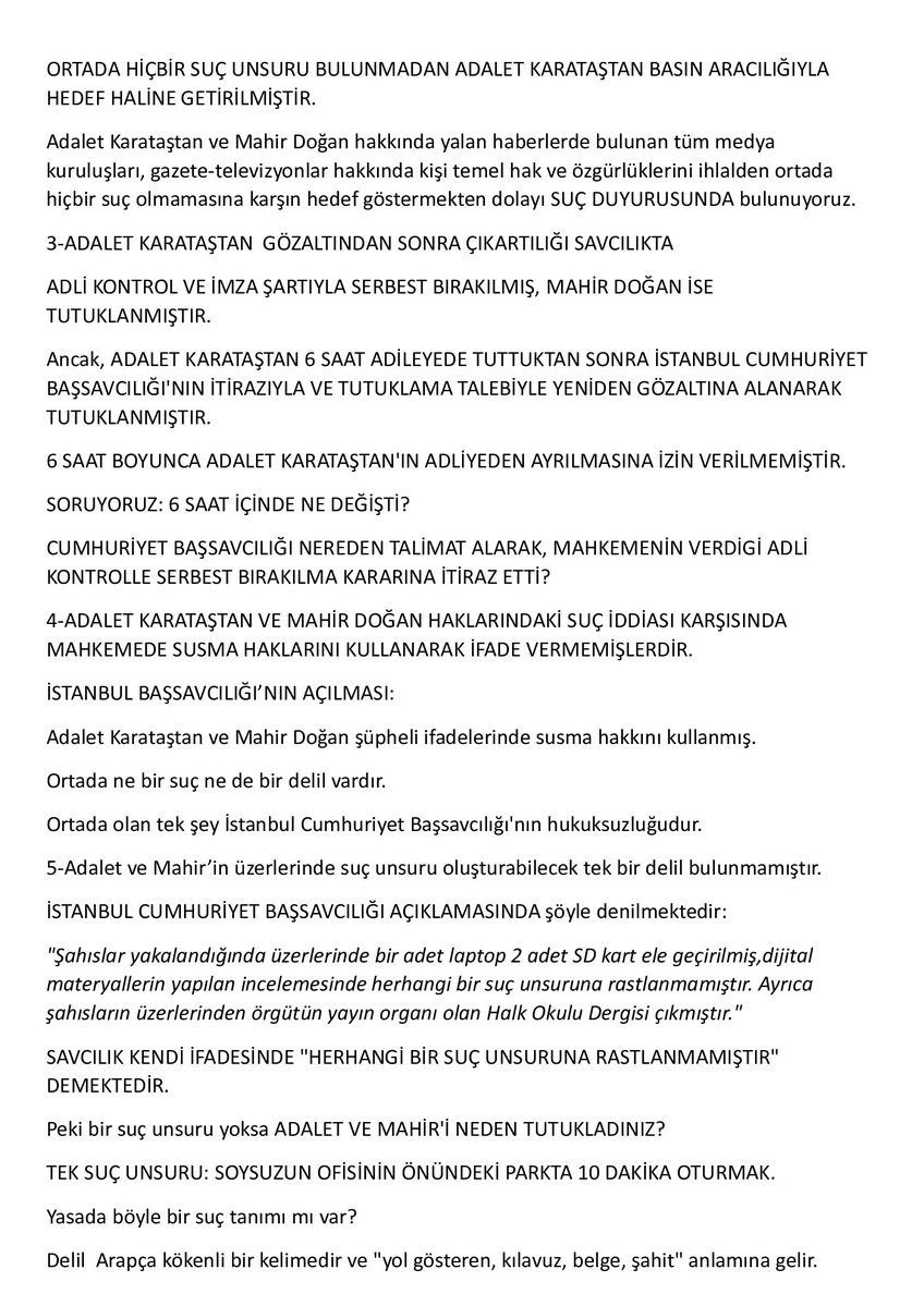 TemelHaklarM's tweet image. 6 SAATTE NE DEĞİŞTİ, AÇIKLAYIN!
İstanbul Cumhuriyet Başsavcılığı'nı ve mahkemeleri 6 saat içinde neyin değiştiğini açıklamaya çağırıyoruz!
Aldıkları talimatları tek tek açıklamaya çağırıyoruz!
KOMPLO İLE TUTUKLANAN KANSER HASTASI ADALET KARATAŞTAN VE MAHİR DOĞAN'A ÖZGÜRLÜK!