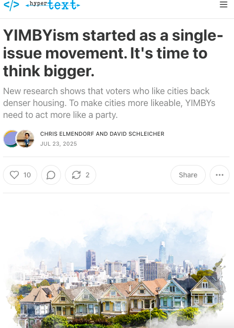 Niskanen Center (@niskanencenter) on Twitter photo People support housing density if they like cities.
The YIMBY movement will go farther if it evolves into a broader “livable cities” coalition.
<a href="/CSElmendorf/">Chris Elmendorf</a> and <a href="/ProfSchleich/">David Schleicher</a> show the way ⬇️ People support housing density if they like cities.
The YIMBY movement will go farther if it evolves into a broader “livable cities” coalition.
<a href="/CSElmendorf/">Chris Elmendorf</a> and <a href="/ProfSchleich/">David Schleicher</a> show the way ⬇️