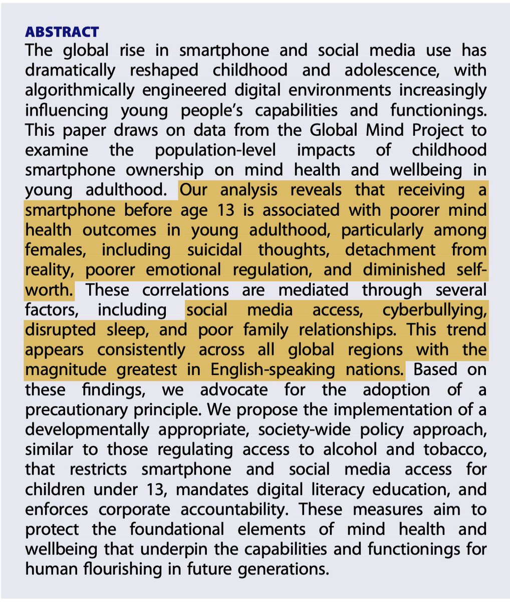 What was the route by which early phone-ownership disrupted development? Biggest by far was younger age of  entry to social media. 

Sure, its correlational, but how about--until we're sure what's happening--no smartphones before 14, no social media before 16?

Abstract: