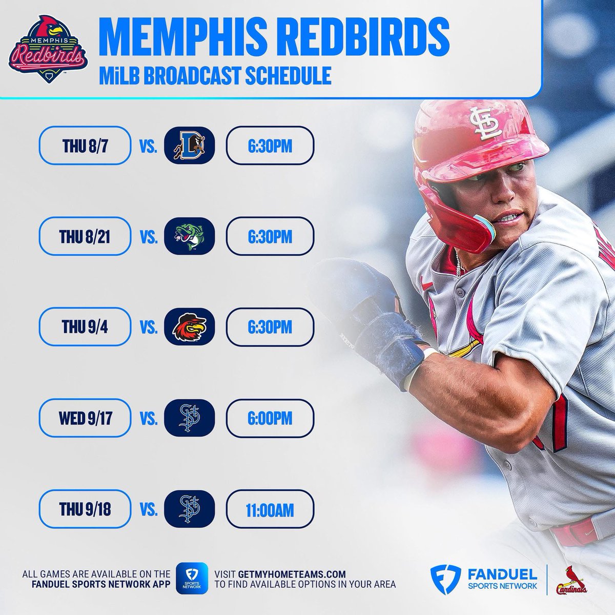 5 Memphis Redbirds games will be broadcasted live on FanDuel Midwest. An exciting announcement for MILB