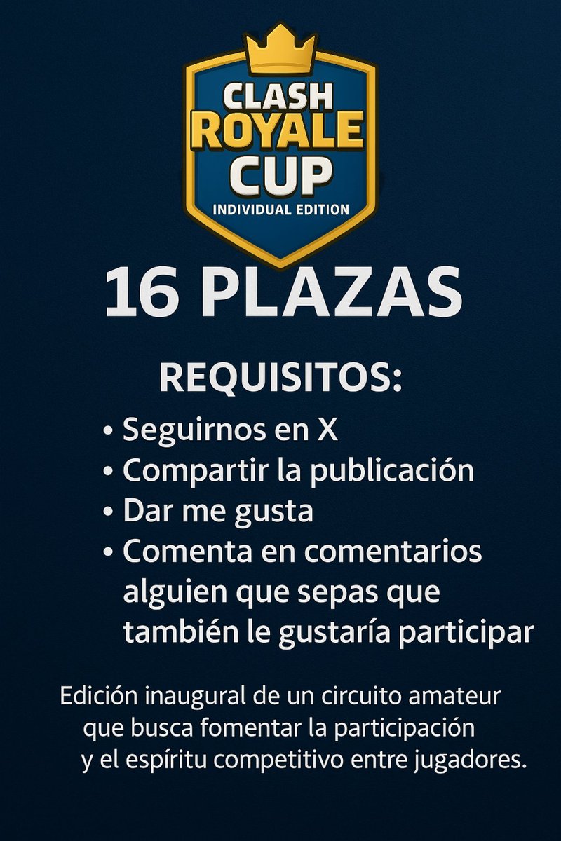 Ya estamos por aquí 🎉

EDICIÓN INAUGURAL 🏆

16 Plazas

Requisitos para participar:
• Seguirnos en X
• Compartir la publicación 
• Dar me gusta 
• Menciona en comentarios a alguien que sepas que le gusta una buena competición 🥊

Próxima CRC con un pequeño premio💸