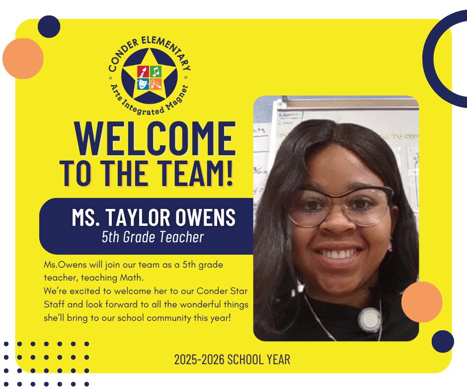 ConderStars's tweet image. We’re thrilled to introduce Ms. Owens as part of our Conder Star Staff!

Drop a ⭐️ in the comments to help us give her a warm Conder welcome!

@richlandtwo