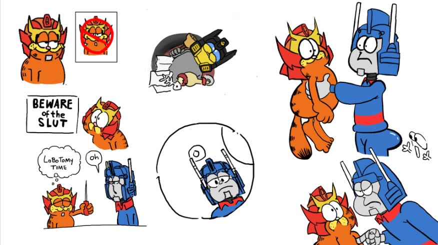 cybexed's tweet image. Garfield AU me n @daevris11011110 made, la chanchita made the gorgeous drawings in the right. We also are open for suggestions and ideas!!! (Please)
#Transformers #hotrod #UltraMagnus #RodimusPrime #getaway