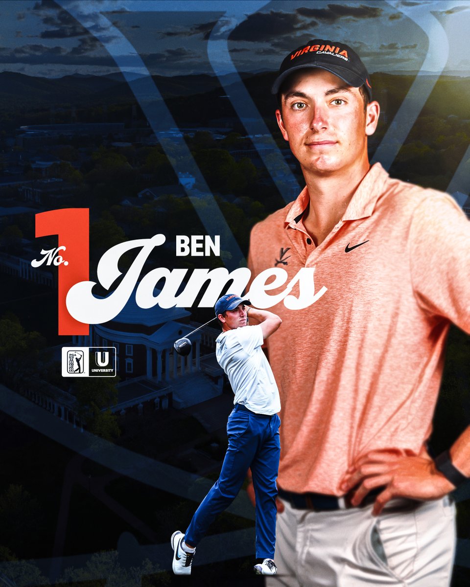 PGATOURU's tweet image. Can you guess 𝙃𝙤𝙤𝙨 on top? 👀
After leading @UVAMensGolf to the championship match in May, the No. 2 amateur in the world, Ben James, starts his senior season atop the PGA TOUR U Preseason Ranking.