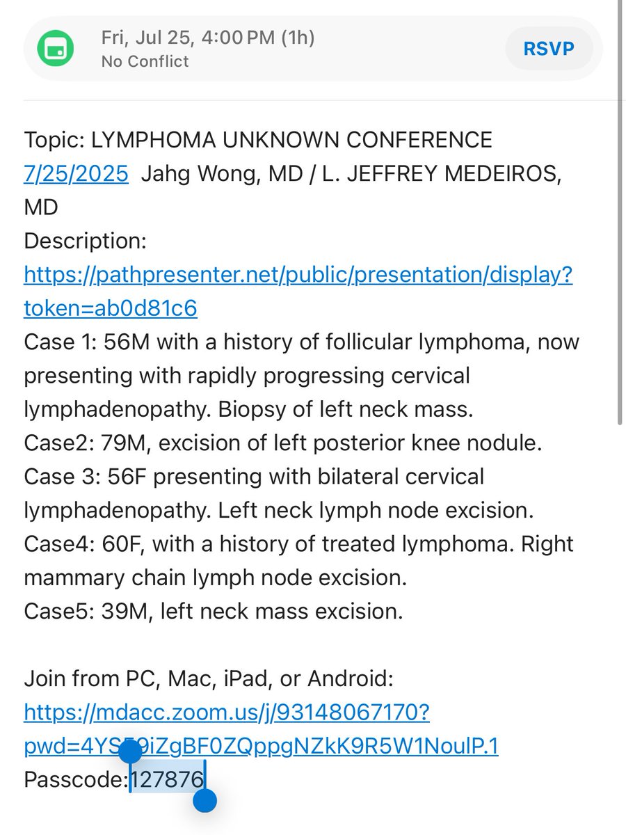 Please join us for our lymphoma unknown conference at 4:00pm CST on 7/25/2025  with Jahg Wong, MD / L. JEFFREY MEDEIROS, MD

Zoom link:
mdacc.zoom.us/j/93148067170?…
Passcode: 127876

Slides: 

pathpresenter.net/public/present…

Case histories: