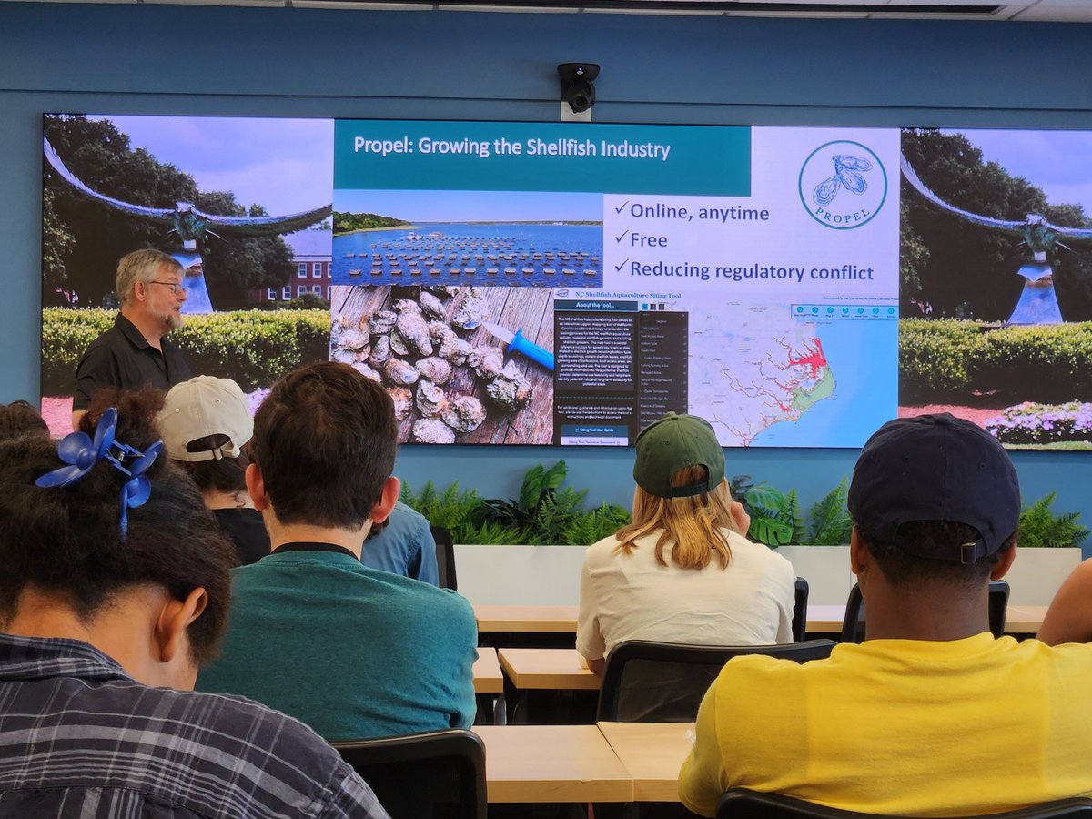 The <a href="/SeaGrant/">NOAA Sea Grant</a> network's community engaged interns learn about aquaculture resources like the Propel training program from Troy Alphin of the <a href="/UNCW_CIE/">UNCW Center for Innovation & Entrepreneurship</a>! 

Interested in the Community-Engaged Internship? Find out more: ncseagrant.ncsu.edu/funding-opport…