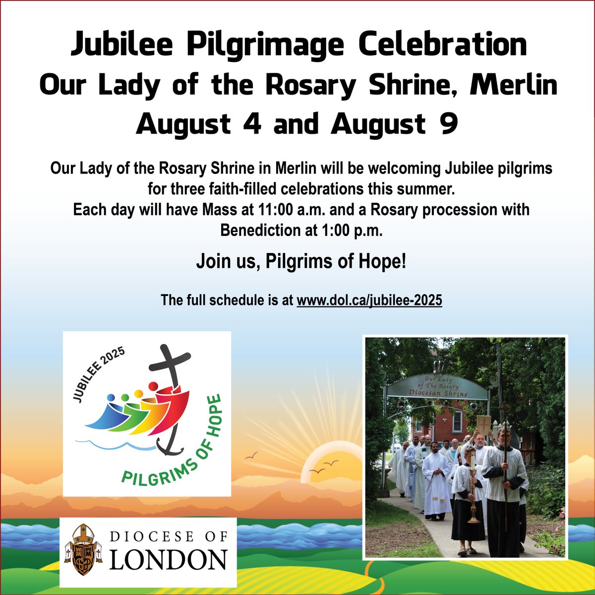 Reminder, there will be two more days with special Jubilee celebrations in August at the Our Lady of the Rosary Shrine in Merlin. Mass, Rosary Procession, Adoration and Benediction. 
Join us, Pilgrims of Hope!