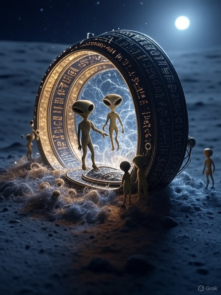 #X, did alien tech get us to the moon? 👽 For the anniversary, WKMU’s wild: Roswell ‘47 shape-memory metal that un-crumples might’ve beat Van Allen rays. Hieroglyphics, tiny aliens, &amp; *nature’s pocket* chaos! Our theory’s nuts, fits the science. You tell us! #WKMU #MoonLanding
