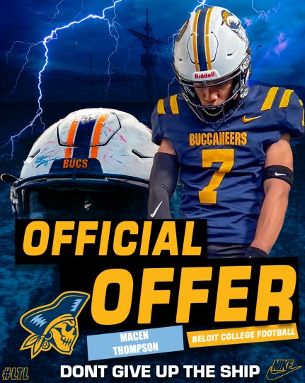 MacenThompson's tweet image. After a great conversation with @Coach_Pogue I have been blessed to receive an offer from @BeloitBucsFB. #AGTG @CoachKSanford