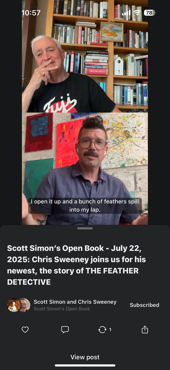 cbsweeney's tweet image. Had too much fun telling @nprscottsimon about the time I spilled a bunch of murder feathers on my lap while going through Roxie Laybourne’s archives. Head over to his substack to hear about it: open.substack.com/pub/scottsimon…