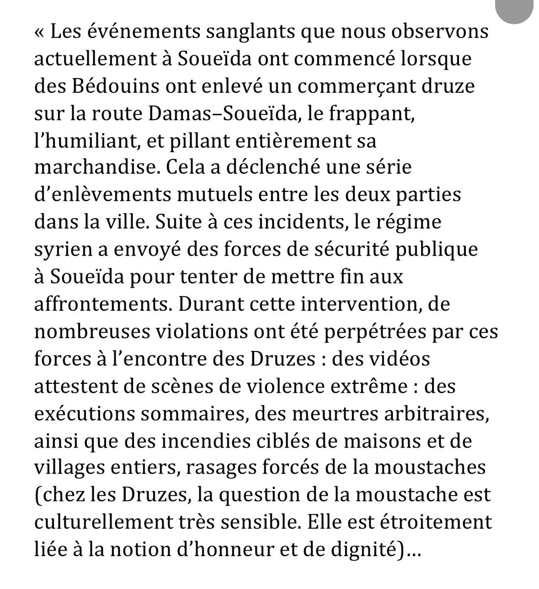 SophiaAram's tweet image. Glaçant résumé de la situation et des massacres dont les Druzes sont victimes dans la région de Soueïda par une amie Druze.
« Les événements sanglants que nous observons actuellement à Soueïda ont commencé lorsque des Bédouins ont enlevé un commerçant druze sur la route…