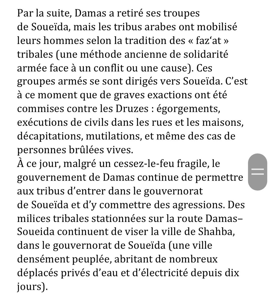 SophiaAram's tweet image. Glaçant résumé de la situation et des massacres dont les Druzes sont victimes dans la région de Soueïda par une amie Druze.
« Les événements sanglants que nous observons actuellement à Soueïda ont commencé lorsque des Bédouins ont enlevé un commerçant druze sur la route…