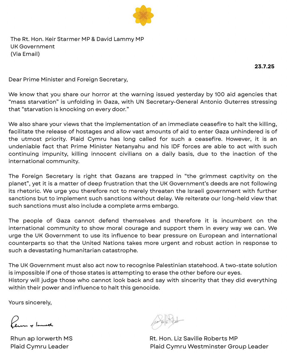 Rhun ap Iorwerth (@rhunapiorwerth) on Twitter photo 🚨History will judge those who cannot look back and say with sincerity that they did everything within their power to halt this genocide.
<a href="/LSRPlaid/">Liz Saville Roberts AS/MP</a> and I have written to the Prime Minister and Foreign Secretary on the ongoing inhumane situation in Gaza. 🚨History will judge those who cannot look back and say with sincerity that they did everything within their power to halt this genocide.
<a href="/LSRPlaid/">Liz Saville Roberts AS/MP</a> and I have written to the Prime Minister and Foreign Secretary on the ongoing inhumane situation in Gaza.