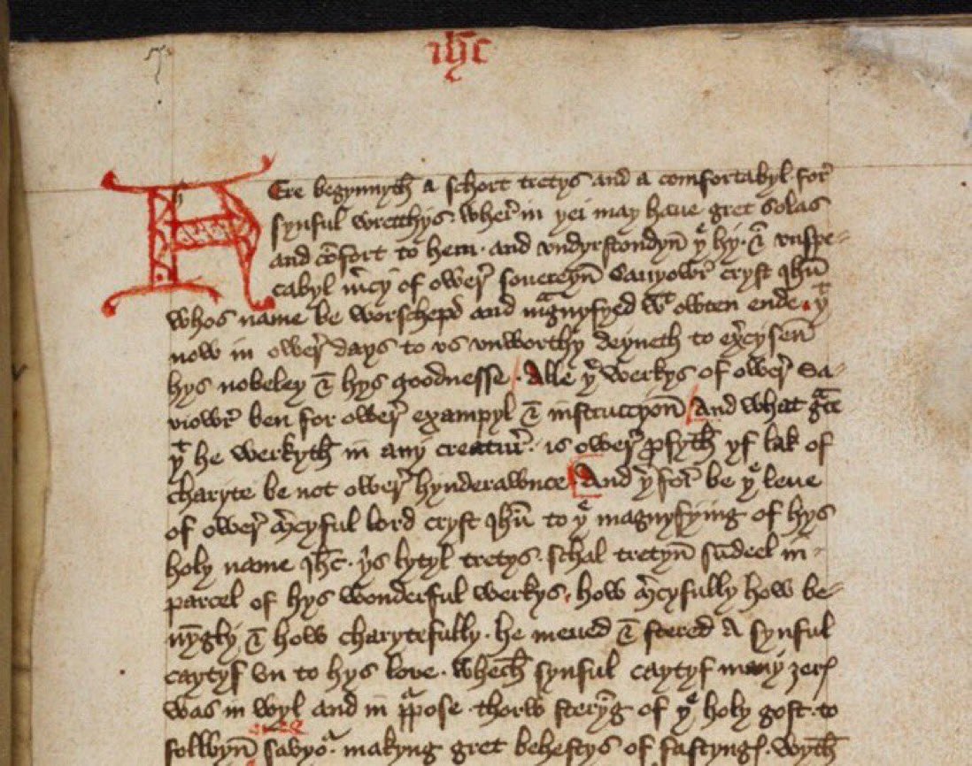 jdmccafferty's tweet image. 23 July 1436: Margery Kempe persuades a local priest to begin rewriting her spriritual autobiography #otd The Booke of Margery Kempe
(The image here is the start of BL Add MS 61823)