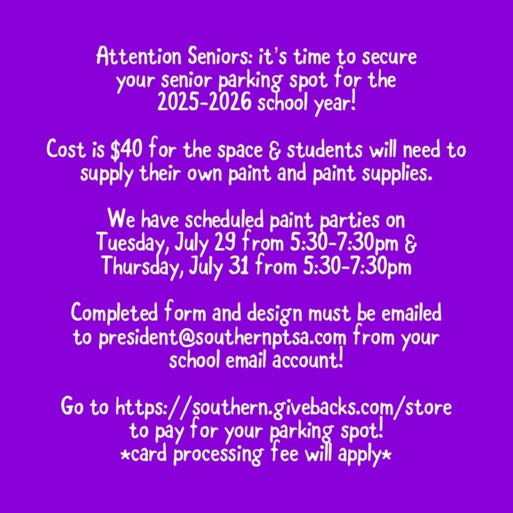 PTSA is offering parking lot spaces again this year! Follow the instructions on this post to apply for one!