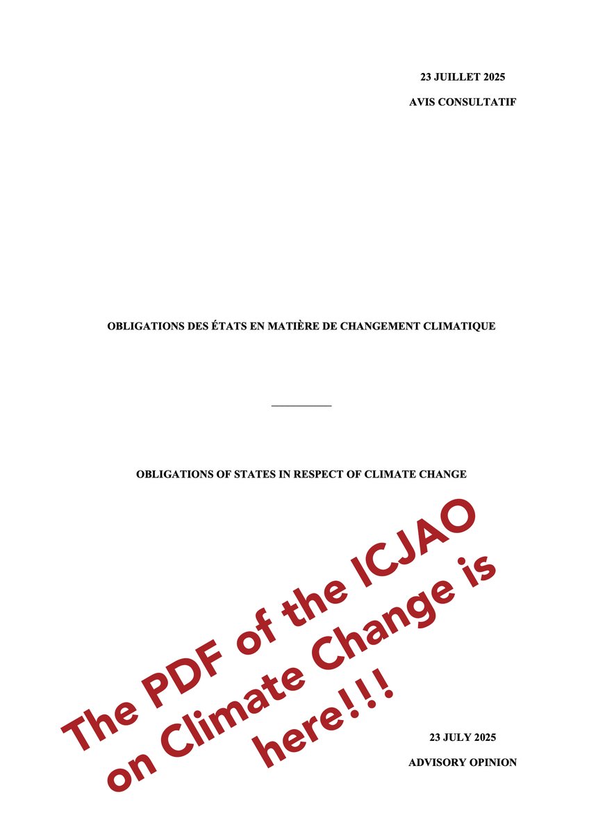 📢The International Court of Justice (<a href="/CIJ_ICJ/">CIJ_ICJ</a>) ⚖️ has delivered its much-anticipated advisory opinion (#ICJAO) on the obligations of states in respect to #ClimateChange!

📜Find the pdf of the #ICJAO here: icj-cij.org/sites/default/…

📺Watch again the reading of the #ICJAO live 🔴