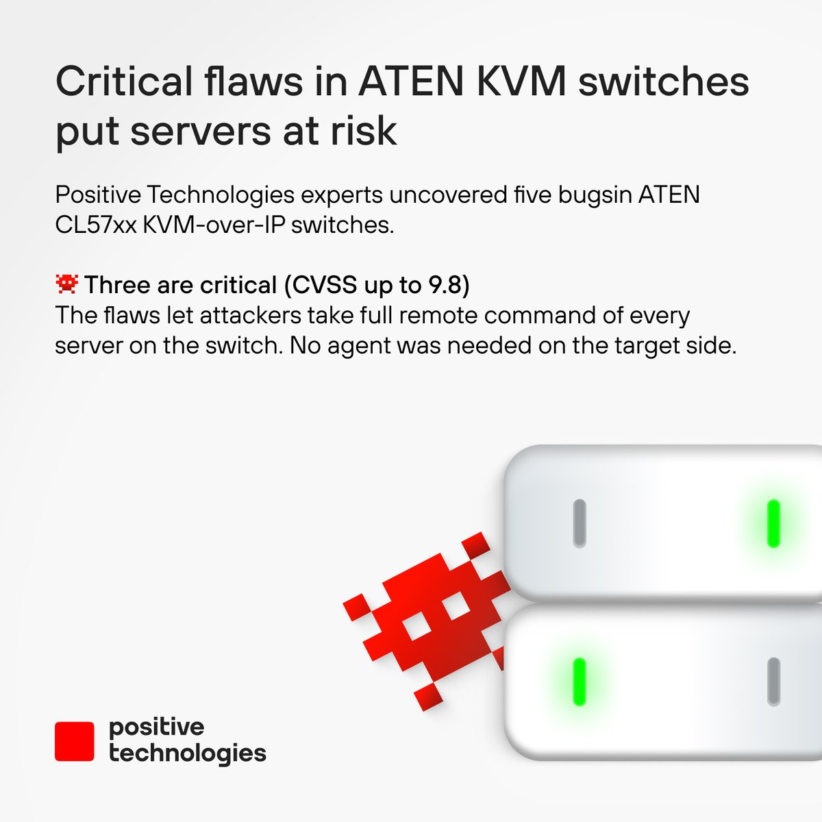 PTsecurity_EN's tweet image. Critical flaws in ATEN KVM switches gave attackers full control remotely. Thanks to the team for the catch and @Sc4rlet9 especially! Patch now and stay protected. #Cybersecurity #Vulnerabilities #PositiveTechnologies