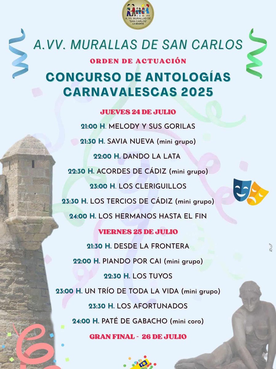 Concurso de antologías carnavalescas en A.VV Murallas San Carlos

🗓️ 24,25 y 26 de Julio

#carnavaldecadiztv #cadiz #carnavaldecadiz