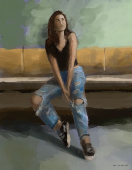 Art of the Day: "The Girl In Torn Jeans". Buy at: ArtPal.com/LarryWhitler?i…