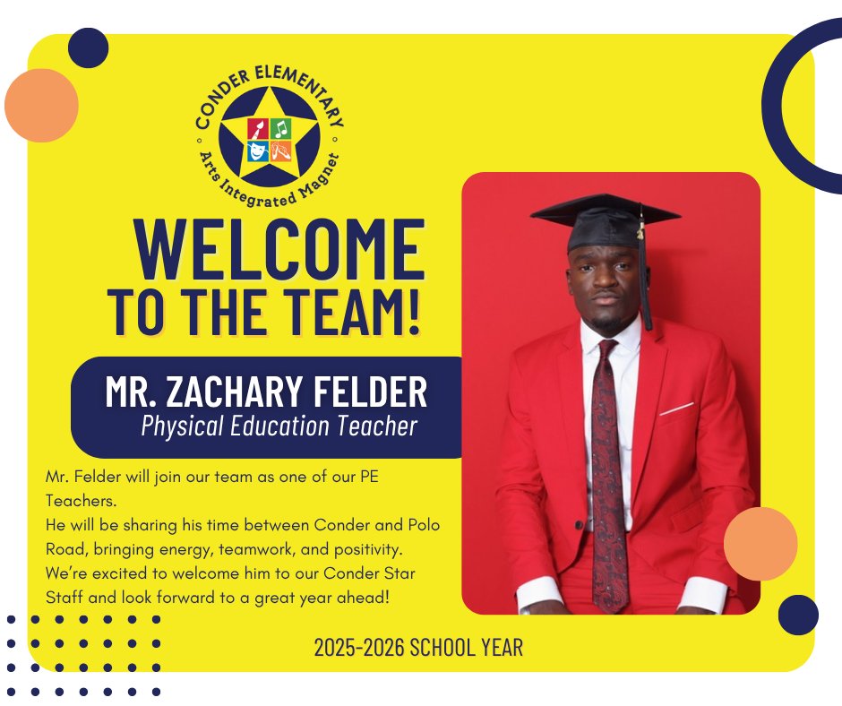 ConderStars's tweet image. We’re thrilled to introduce Mr. Felder as part of our Conder Star Staff!

Drop a ⭐️ in the comments to help us give him  a warm Conder welcome!

@richlandtwo