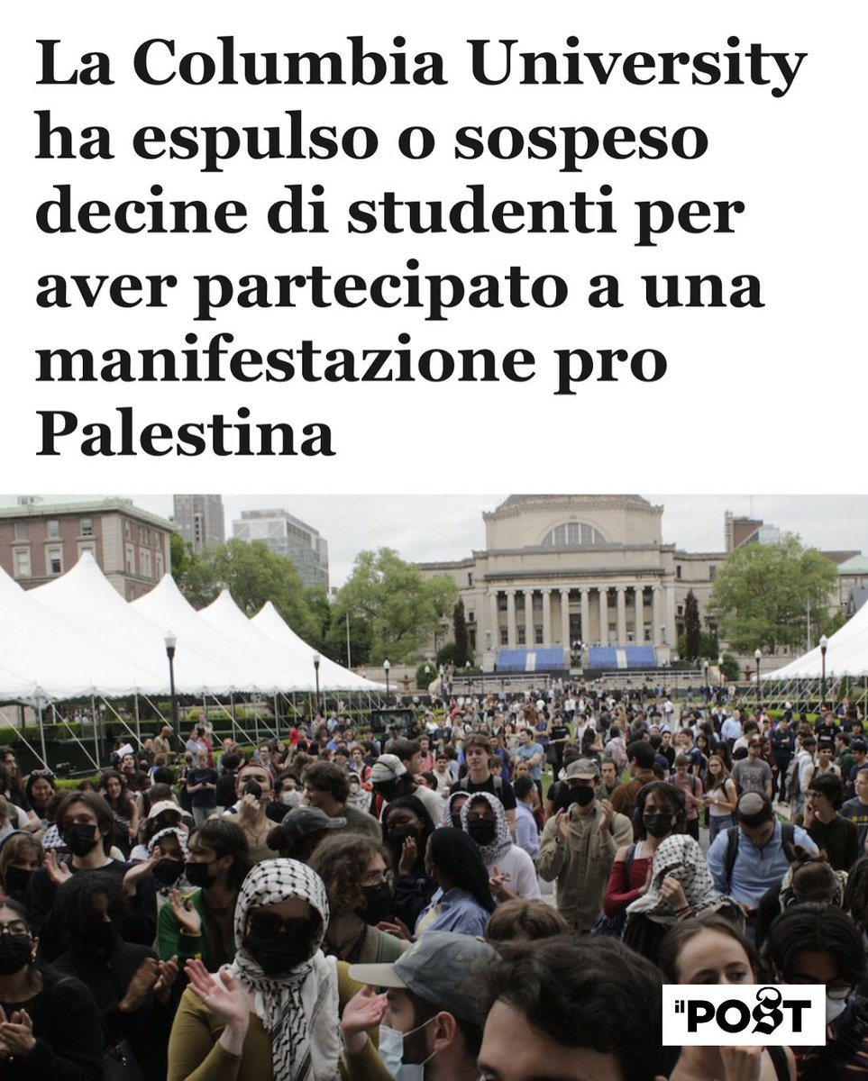 PossibileIt's tweet image. Columbia University, circa ottanta studenti sono stati sospesi o espulsi per aver osato esprimere solidarietà al popolo palestinese durante una manifestazione organizzata all’interno del campus.
La libertà di parola nell’America di Trump è questa.