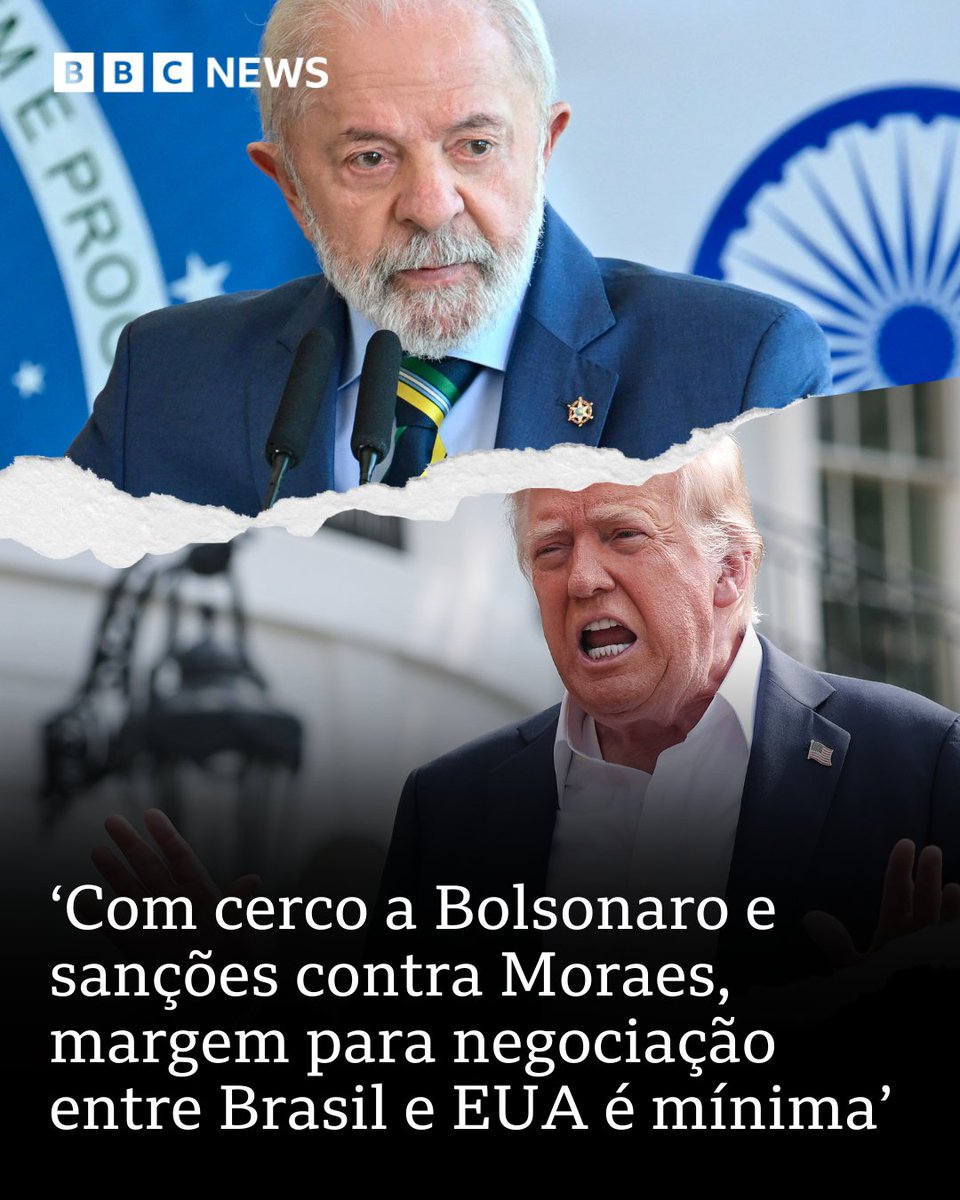 bbcbrasil's tweet image. Para Guilherme Casarões, da FGV, perspectiva de que tarifas de 50% sejam efetivadas em 1º de agosto aumentou e país vive 'tentativa sem precedentes de interferência norte-americana no funcionamento da democracia brasileira': bbc.in/4m1aJaJ