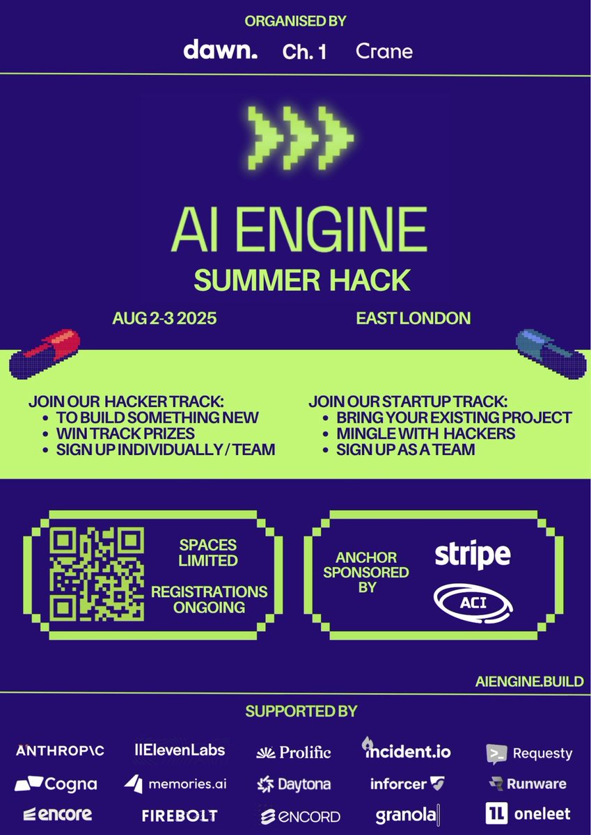 andout_'s tweet image. If you&apos;re in London, join the AI Engine: Hackathon! We&apos;ll be there together with @ElevenLabs, @AnthropicAI, @daytonaio, and other amazing partners, supporting you with everything you need to build something incredible.