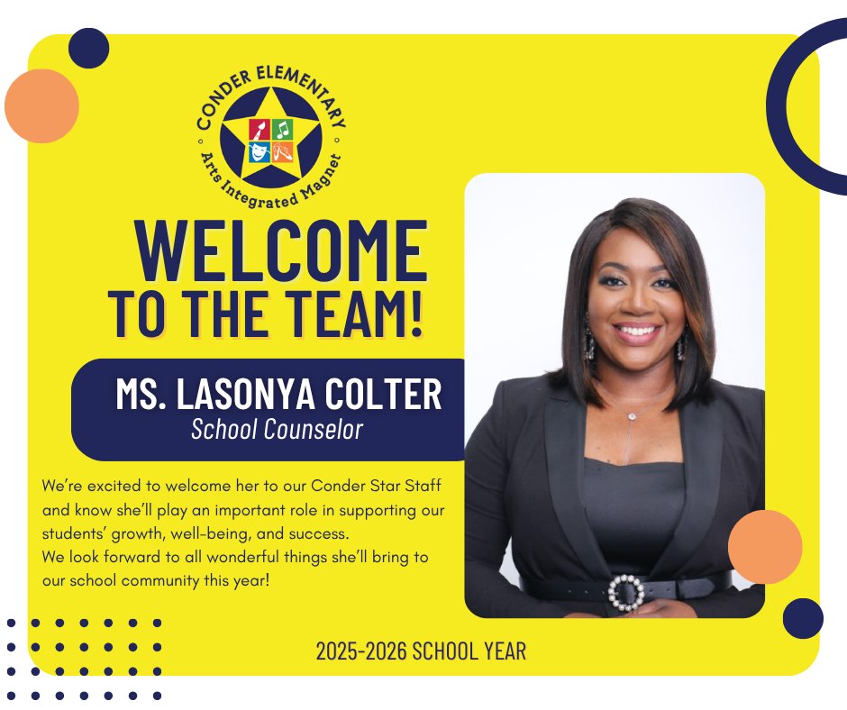 ConderStars's tweet image. We’re thrilled to introduce Ms. Colter as part of our Conder Star Staff!

Drop a ⭐️ in the comments to help us give her a warm Conder welcome!

@richlandtwo
