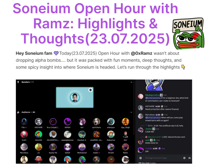 Spent an hour listening to <a href="/0xRamz/">Ramz</a> answer all kinds of questions - from the vision behind <a href="/soneium/">Soneium 💿</a>  to socks, Smash Kart, and streaming dreams 🧦

Turned it into a warm recap with thoughts, jokes &amp; takeaways:
tinyurl.com/bdstdf45

Let’s keep building! 💜
<a href="/SStudieos33038/">Akash | Soneium</a>