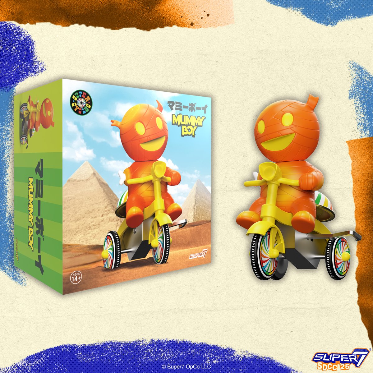 super7store's tweet image. The Super Cycle Mummy Boy is rolling out of the office - “Tomb it may concern: I’ll wrap up work later!” Coming Soon! #Super7 #SDCC