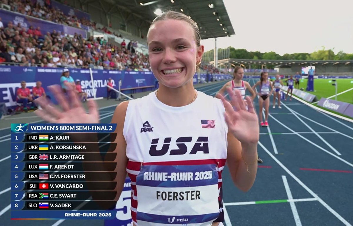 UWTrack's tweet image. Chloe Foerster is into the finals in Germany at the World University Games! 🇺🇸🇩🇪🌎
She runs 2:02.13 in the semis to get one of the eight spots in Thursday's final, which is scheduled for 11:58 a.m. Pacific time.
#GoHuskies