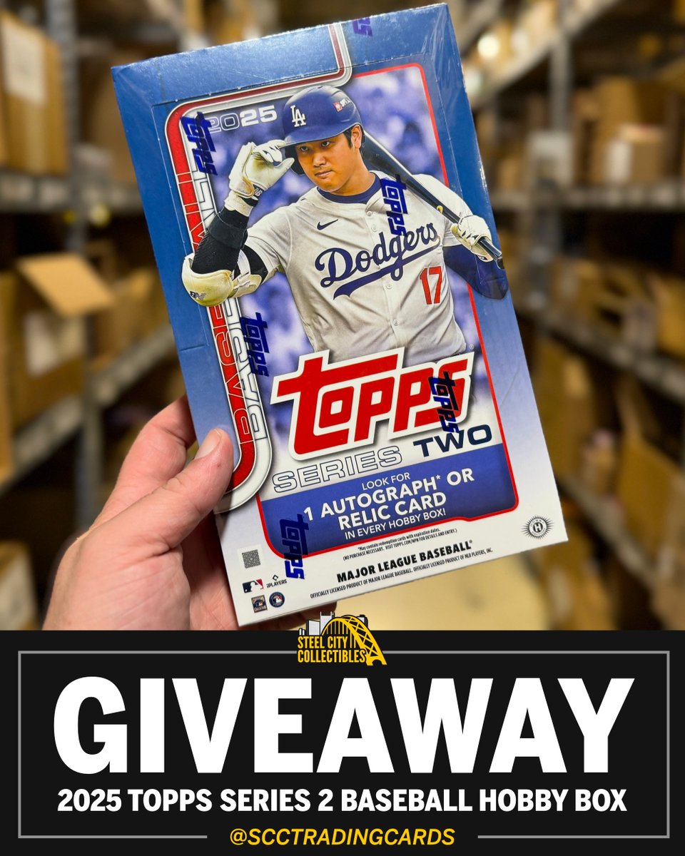 Steel City Collectibles (@scctradingcards) on Twitter photo 🚨 NSCC GIVEAWAY 🚨
RETWEET, LIKE, & FOLLOW <a href="/SCCTradingCards/">Steel City Collectibles | NSCC #345</a> for your chance to win this 2025 Topps Series 2 Baseball Hobby Box from Steel City Collectibles!
Also enter on our Facebook and Instagram to increase your chances of winning!
#NSCC #NSCC25 <a href="/nsccshow/">The National Sports Collectors Convention Inc.</a> 🚨 NSCC GIVEAWAY 🚨
RETWEET, LIKE, & FOLLOW <a href="/SCCTradingCards/">Steel City Collectibles | NSCC #345</a> for your chance to win this 2025 Topps Series 2 Baseball Hobby Box from Steel City Collectibles!
Also enter on our Facebook and Instagram to increase your chances of winning!
#NSCC #NSCC25 <a href="/nsccshow/">The National Sports Collectors Convention Inc.</a>
