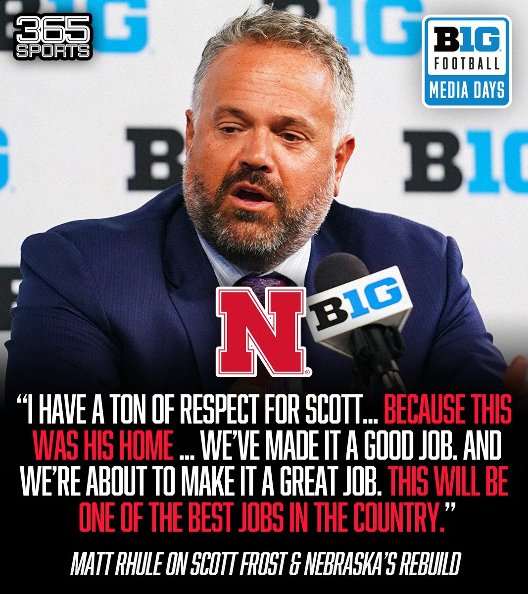 365sportsYT's tweet image. Scott’s legacy runs deep — this was more than a job, it was home. 🏠
Matt Rhule’s vision is clear: honoring that past while building something even greater. 🚀
Huskers fans, the turnaround is real. 👀
📰 Source: nytimes.com/athletic/65098…
#Huskers #B1GMediaDays