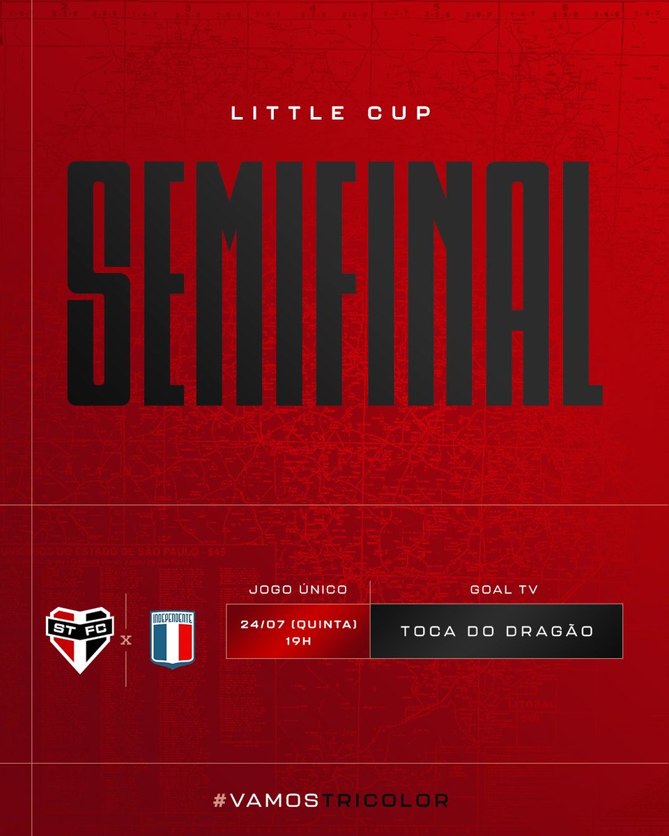Data e horário da Semifinal da <a href="/_LittleCUP/">Little Cup - Brasfoot</a> definidas!

Jogo Único:
⚽ Santo Antônio x Independente
📅 24/07 (quinta-feira)
⏰ 19h
🏟 Arena Toca do Dragão

📺 <a href="/TheGoalTV/">Goal TV</a>
 
#VamosTricolor 🇾🇪