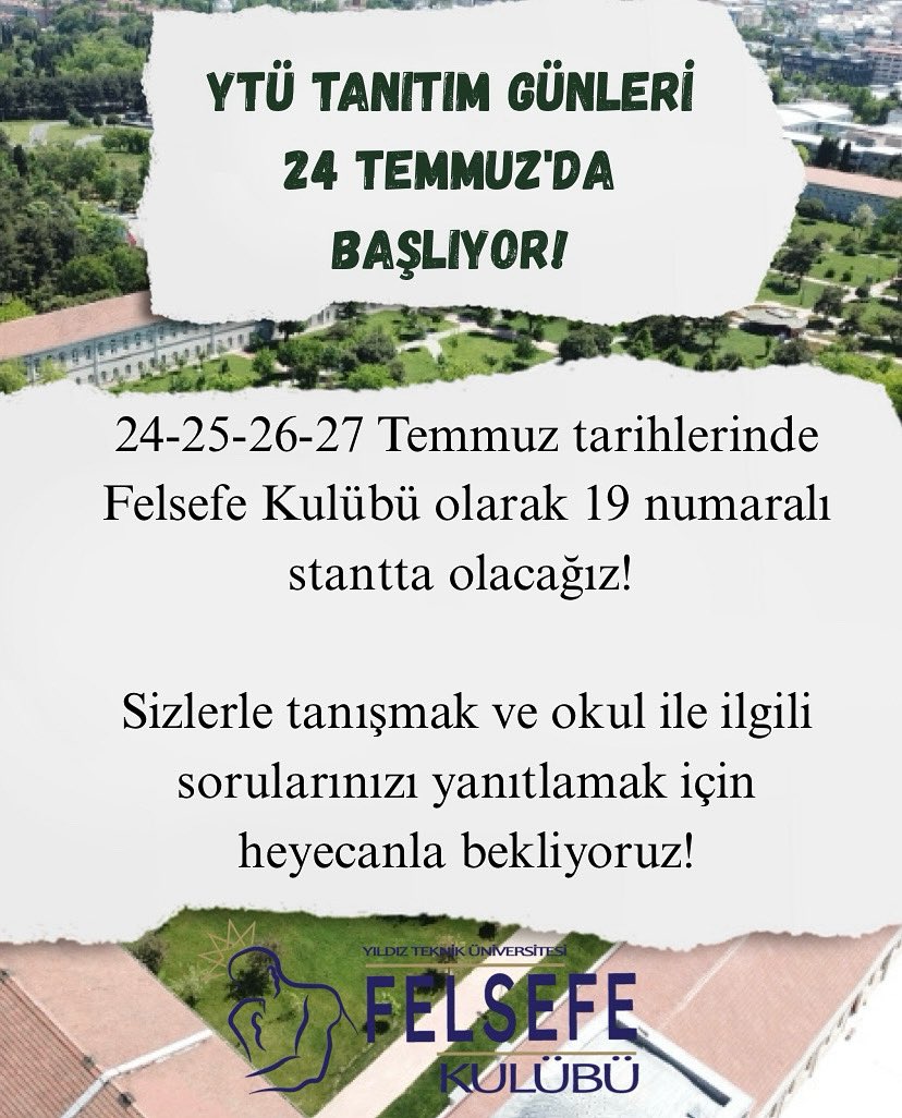 YTÜ Tanıtım Günleri 24-27 Temmuz tarihlerinde Davutpaşa Kampüsü’nde 🔔

Sizlerle tanışmayı dört gözle bekliyoruz. Okulu gezerken stantımıza uğramayı unutma!