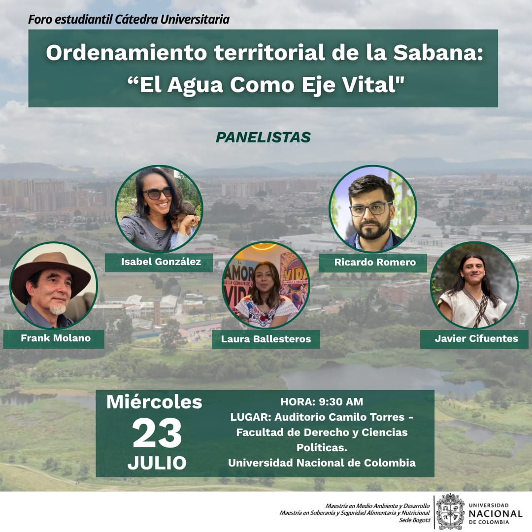 📣
🌊 Te invitamos a participar en el Foro: *“Ordenamiento territorial de la Sabana: el agua como  eje vital
Ahora 23 de julio – 9:30 a.m* .

Un espacio para escuchar, dialogar y reconocer las voces que habitan y , defienden y cuidan la Sabana de Bogotá.