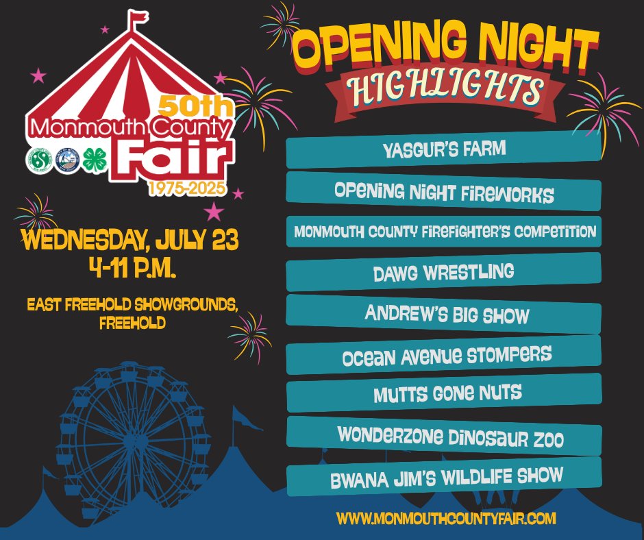 We're only a few hours away from opening night of the 50th annual Monmouth County Fair! 🎆 🎪 🎡
Get all the details, including a full schedule, at MonmouthCountyFair.com.