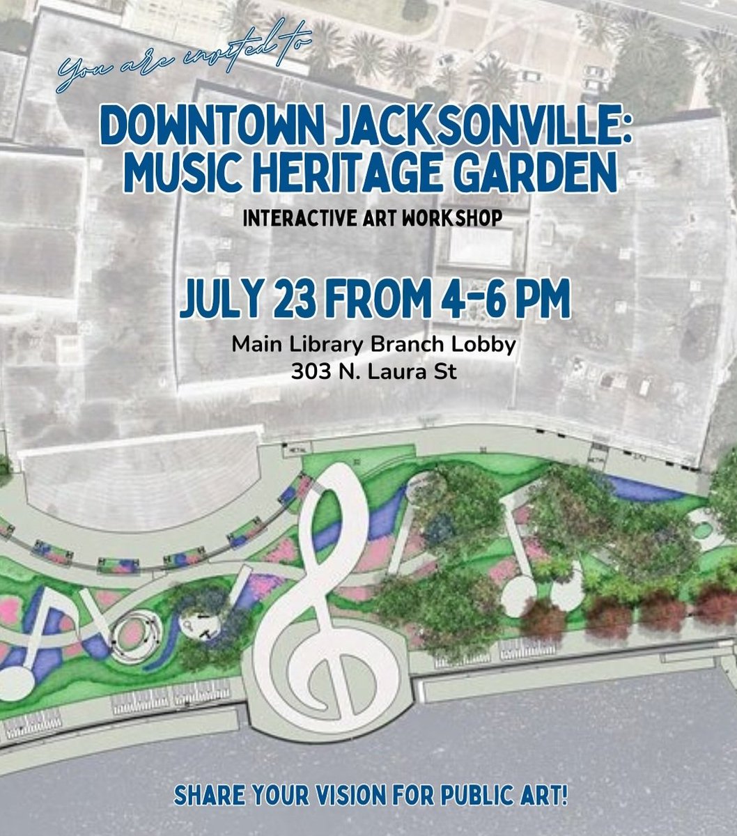 ScenicJax's tweet image. Today!
Swing by to provide input about the public art for the new Music Heritage Park, and get a peak at the updated renderings. 🪕🥁🎺