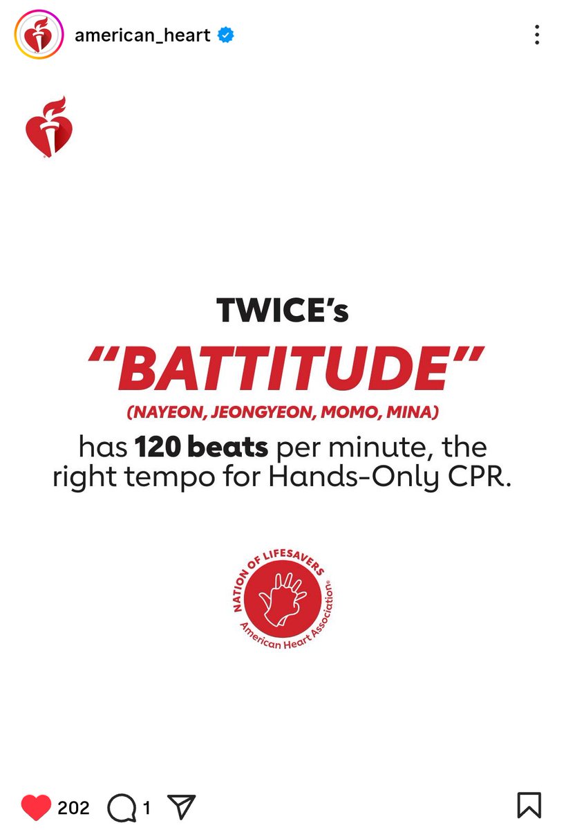 OLTSupport's tweet image. You can save a life with TWICE's "BATTITUDE" . It's a song with 120 beats per minute according to American Heart Association β€οΈπ
Also OPTIONS" is a song with 110 beats per minute
TWICE SAVING LIFES π