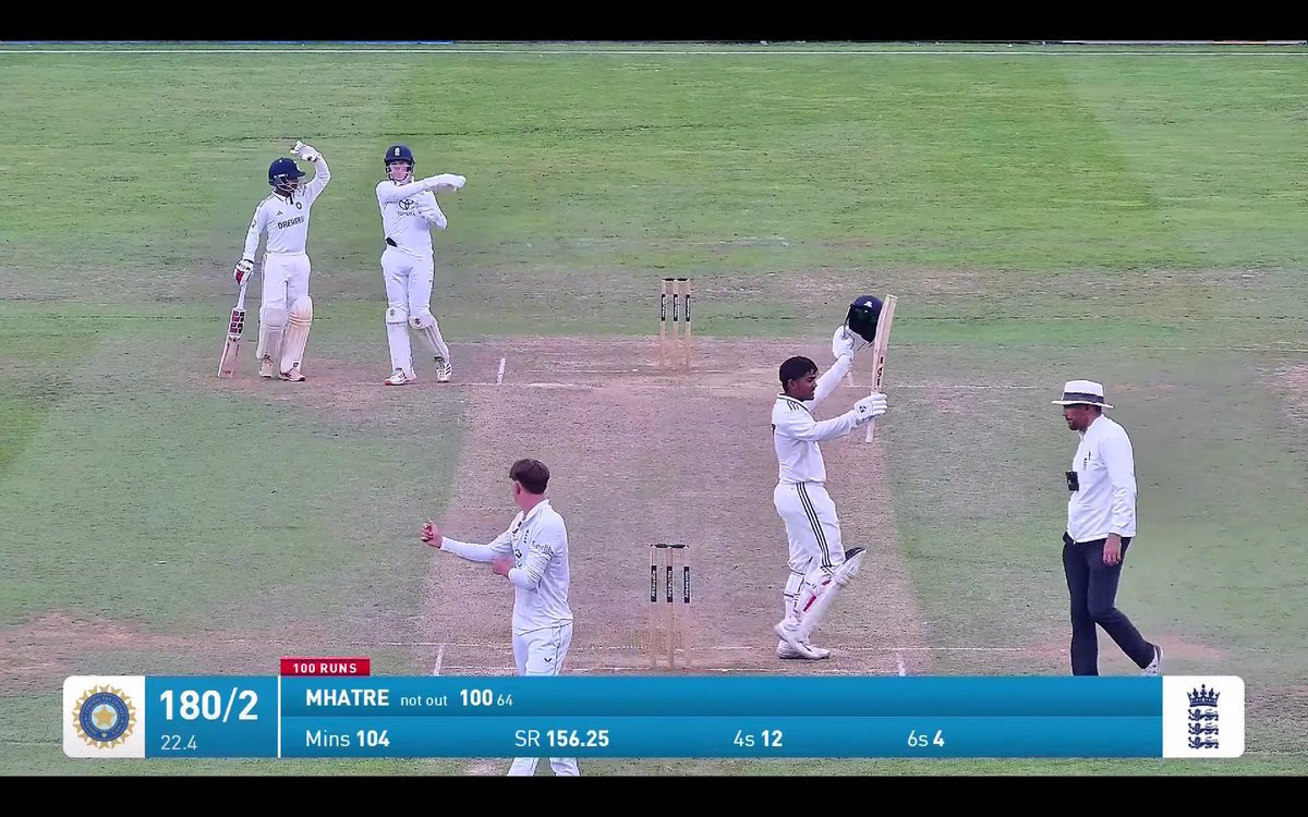 CricCrazyJohns's tweet image. 🚨 100* FROM JUST 64 BALLS BY AYUSH MHATRE 🚨
- Hundred in 1st innings in 1st match.
- 80 in 1st innings in 2nd match.
- Hundred in 2nd innings in 2nd match.
18-YEAR-OLD CAPTAIN's MAGIC IN ENGLAND FOR INDIA U-19. 🥶