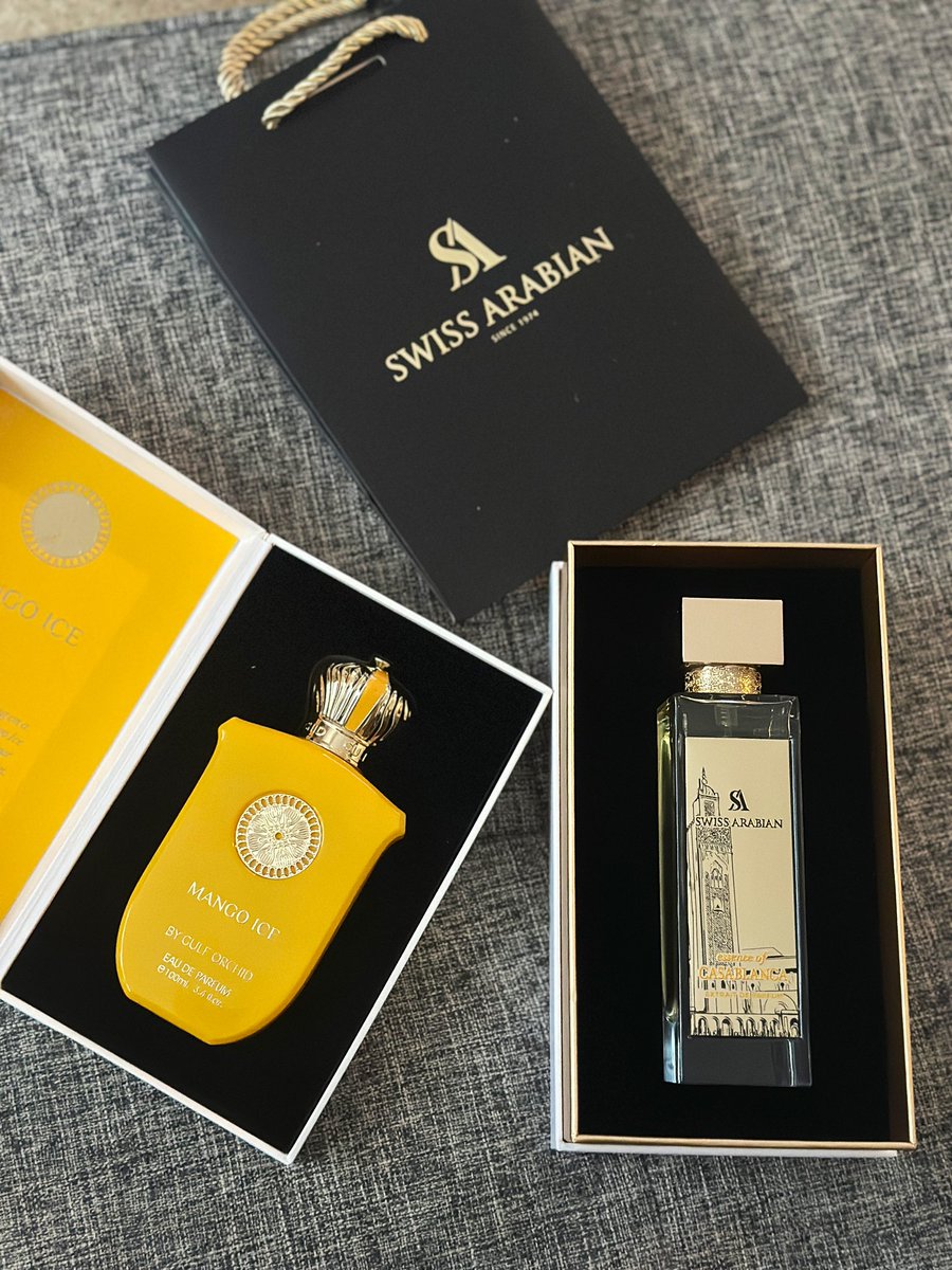 sopreyechaine's tweet image. This delivery just lifted my mood ☺️
I was kindly sent Gulf Orchid Mango Ice and Swiss Arabian Essence of Casablanca. I really like both of them already 🔥